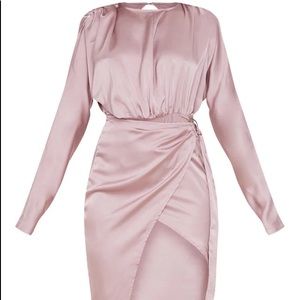 Mauve Satin Wrap Skirt Backless Midi Dress
